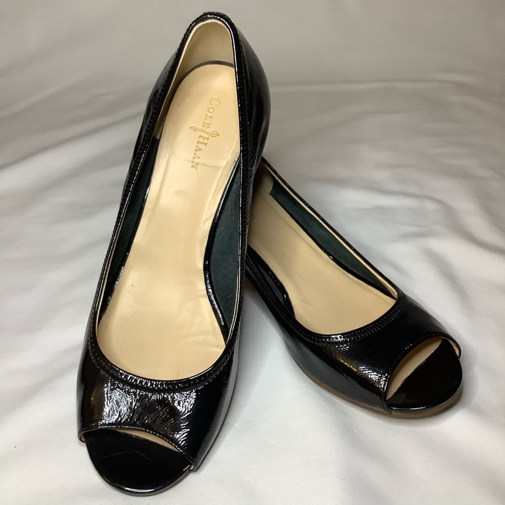 Cole Haan Nike Air Open Toe Patent Leather Wedges